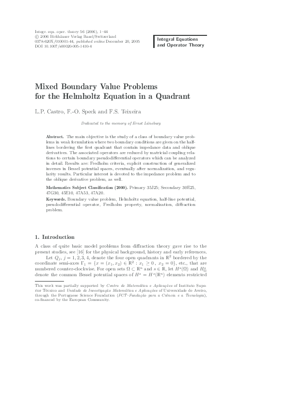 (PDF) Mixed Boundary Value Problems for the Helmholtz Equation in a ...