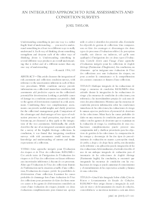 (PDF) AN INTEGRATED APPROACH TO RISK ASSESSMENTS AND CONDITION SURVEYS