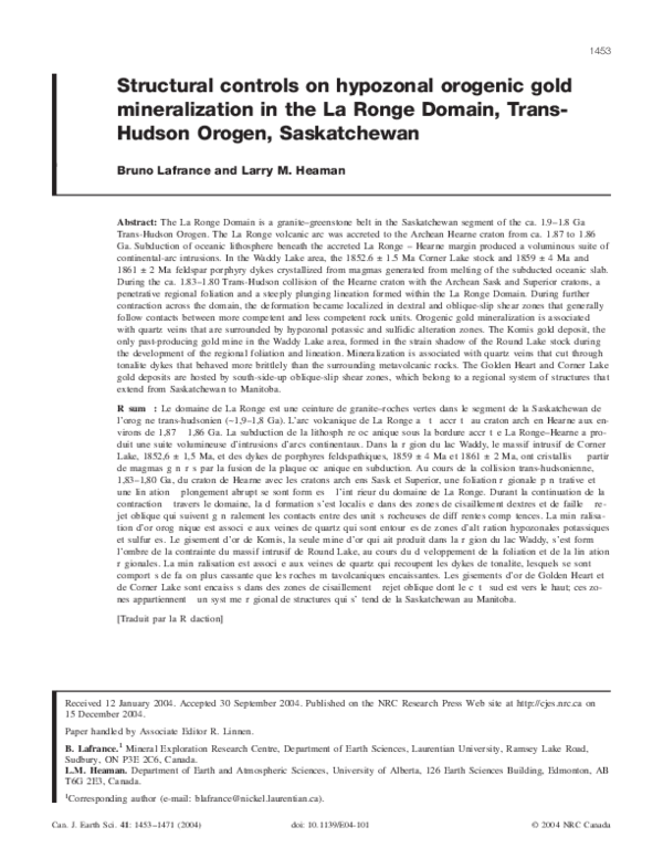 (PDF) Structural controls on hypozonal orogenic gold mineralization in ...