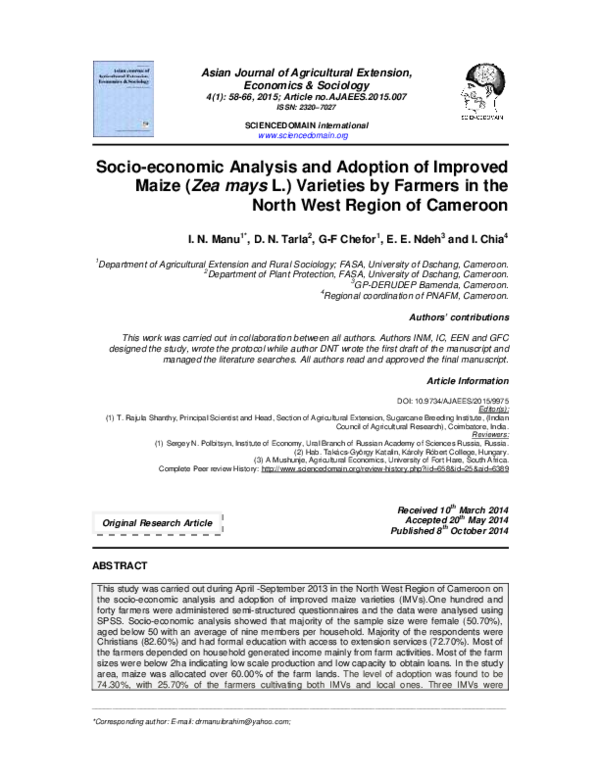 (PDF) Socio-economic analysis and adoption of improved maize vaireties ...