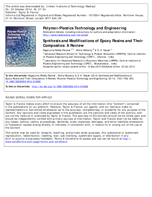 (PDF) Synthesis and Modifications of Epoxy Resins and Their Composites ...