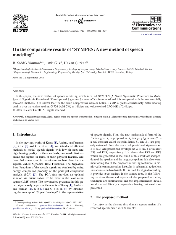(PDF) On the comparative results of “SYMPES: A new method of speech ...