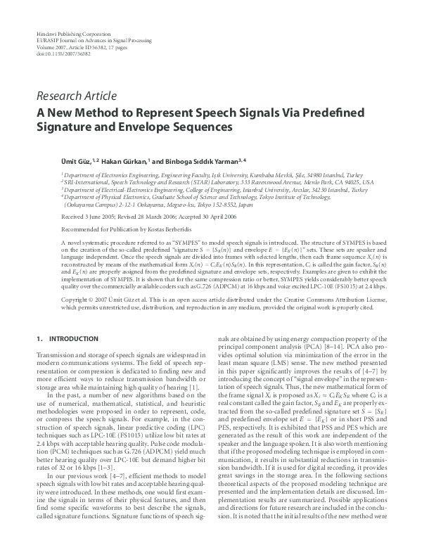 (PDF) A New Method to Represent Speech Signals Via Predefined Signature ...