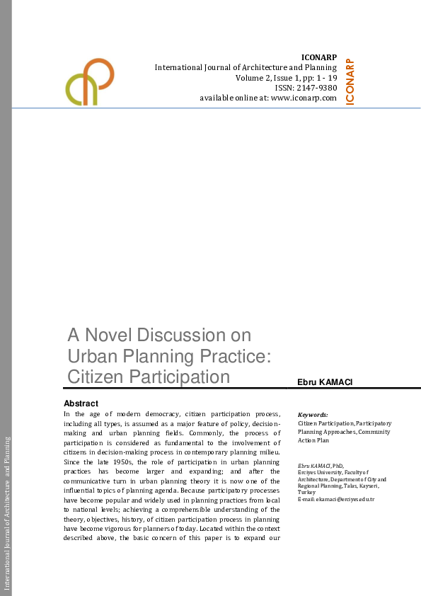 (PDF) A Novel Discussion on Urban Planning Practice: Citizen Participation