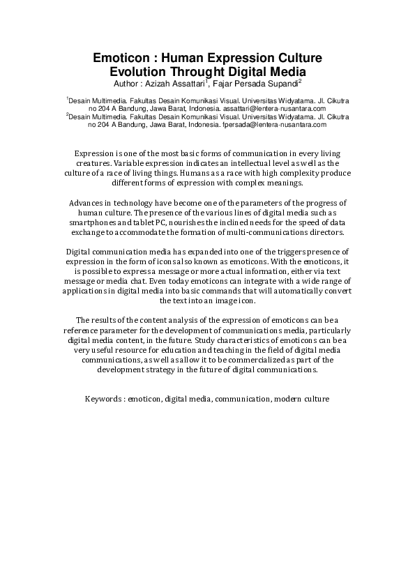 Doc Emoticon Human Expression Culture Evolution Throught Digital Media Azizah Assattari Academia Edu