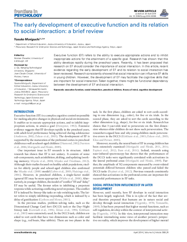 (PDF) The early development of executive function and its relation to ...