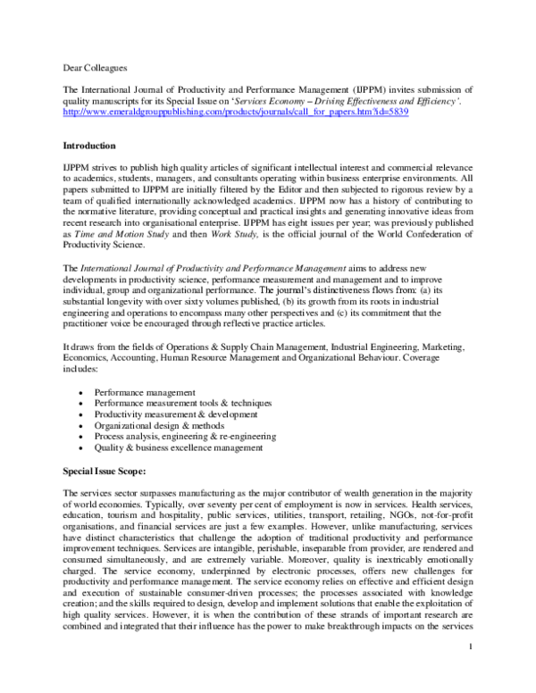 (DOC) Call for Papers: Special Issue in the International Journal of ...
