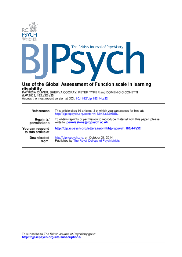 (PDF) Use of the Global Assessment of Function scale Use of the Global ...