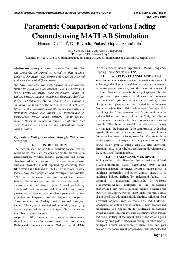 (PDF) Parametric Comparison of various Fading Channels using MATLAB