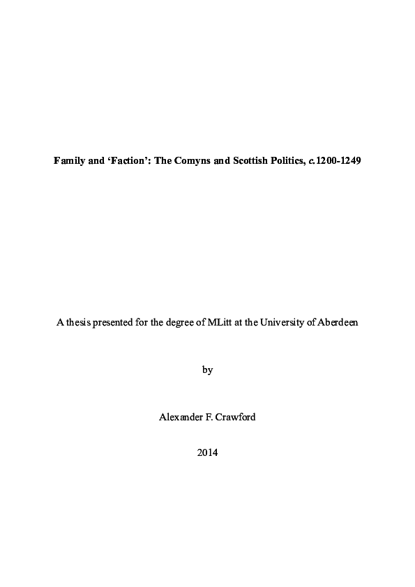 Family and ‘Faction’: The Comyns and Scottish Politics, c.1200-1249