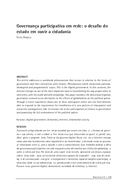 (PDF) Governança participativa em rede: O desafio do Estado em ouvir a ...