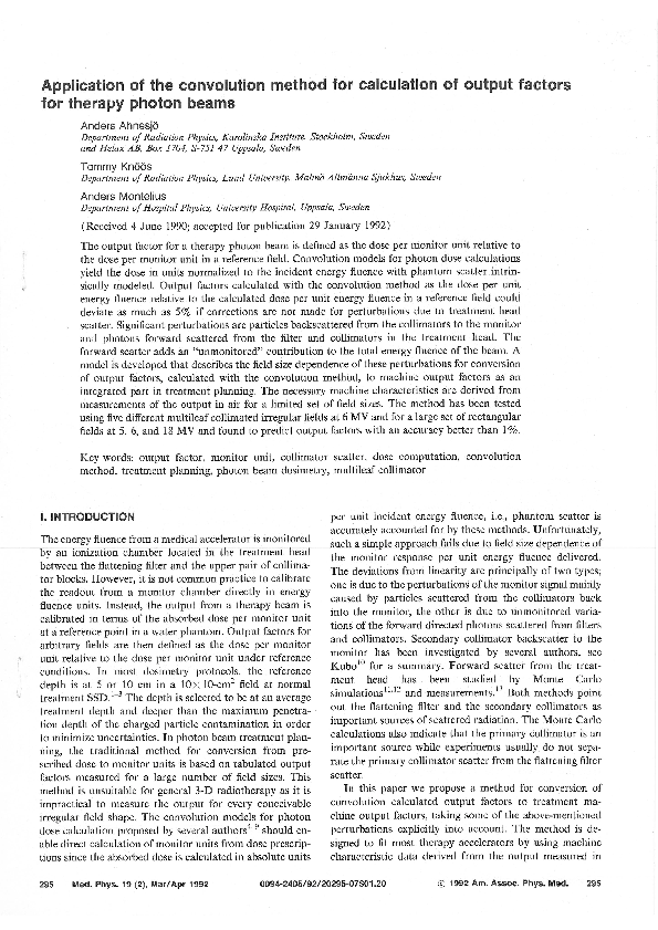 (PDF) Application of a convolution method for calculation of output for ...
