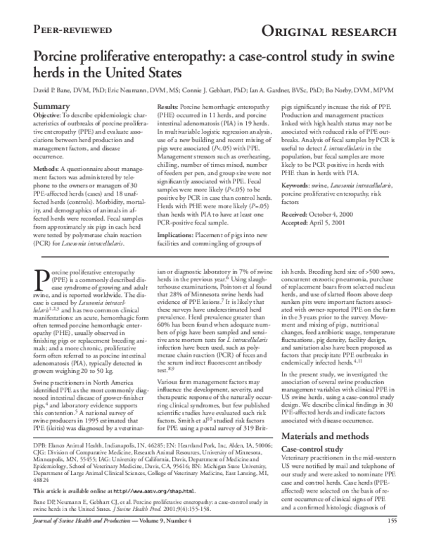 (PDF) Porcine proliferative enteropathy a casecontrol study in swine