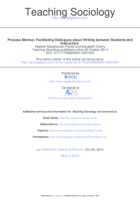 (PDF) Process Memos: Facilitating Dialogues about Writing between ...
