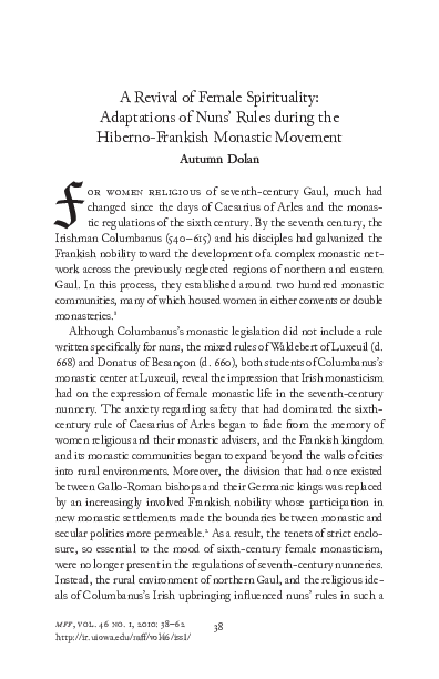 A Revival of Female Spirituality: Adaptations of Nuns' Rules During the Hiberno-Frankish Monastic Movement [Society for Medieval Feminist Scholarship  …