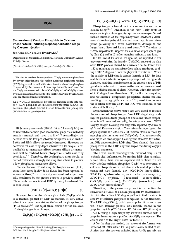 (PDF) Conversion of Calcium Phosphide to Calcium Phosphate