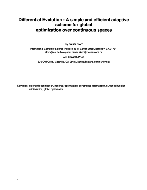 (PDF) Differential Evolution - A simple and efficient adaptive scheme ...