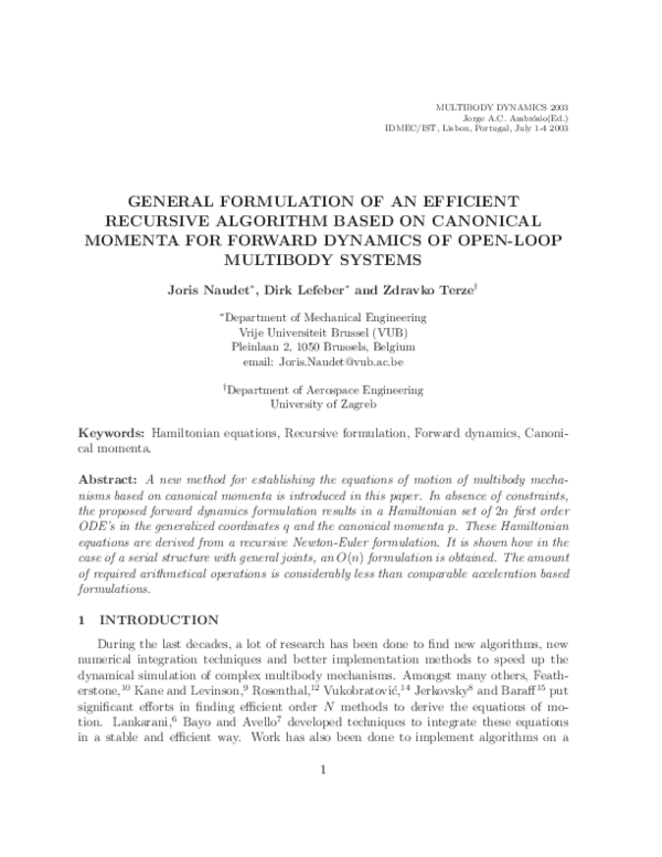(PDF) GENERAL FORMULATION OF AN EFFICIENT RECURSIVE ALGORITHM BASED ON ...