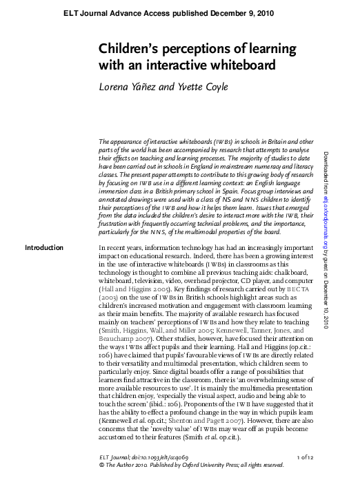 (PDF) Children's perceptions of learning with an interactive whiteboard