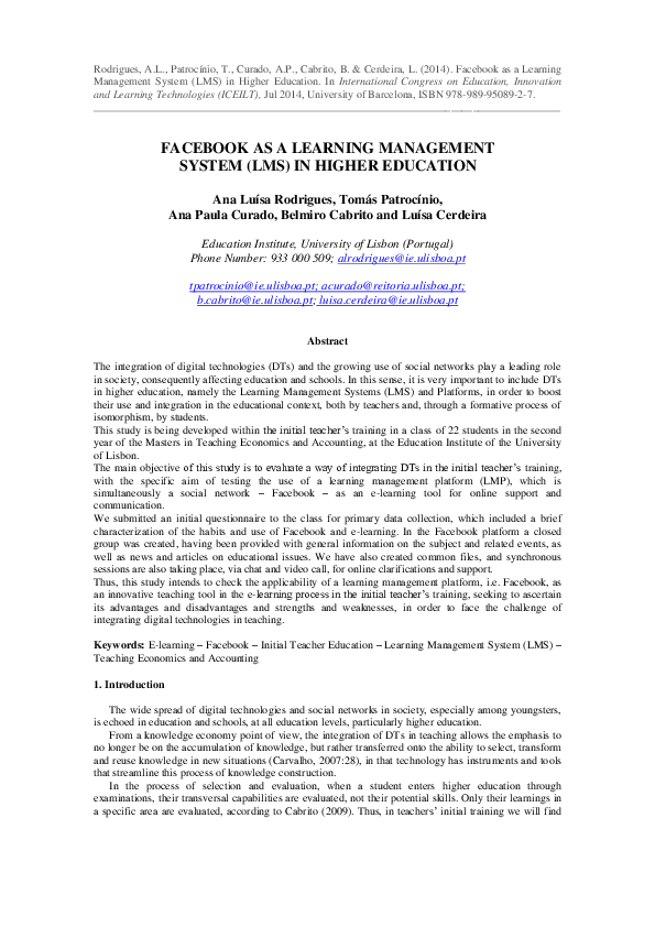 (PDF) Facebook as a Learning Management System (LMS) in Higher Education