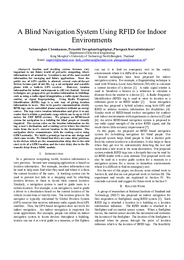 (PDF) A Blind Navigation System Using RFID for Indoor Environments
