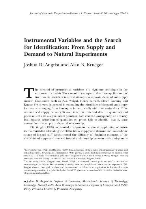 (PDF) Instrumental Variables and the Search for Identification From Supply and Demand to