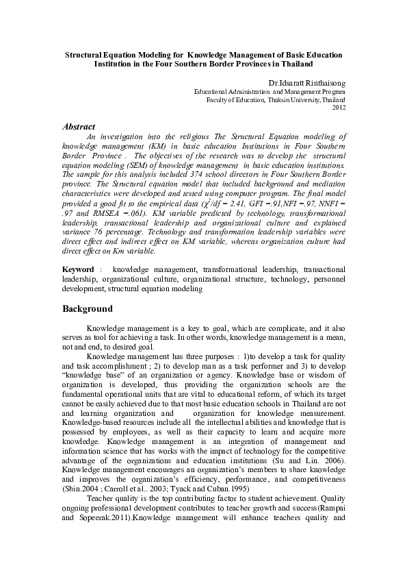 (PDF) Structural Equation Modeling for Knowledge Management of Basic ...