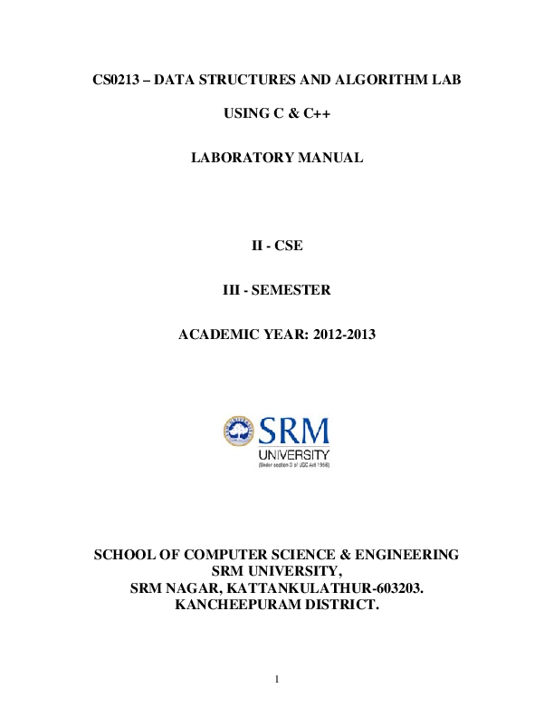 (PDF) CS0213 DATA STRUCTURES AND ALGORITHM LAB USING C & C++