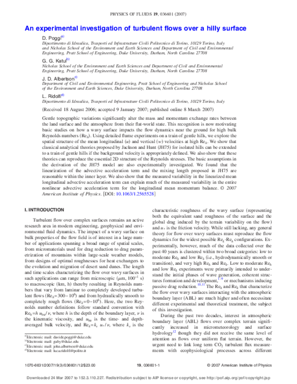 (PDF) An experimental investigation of turbulent flows over a hilly surface
