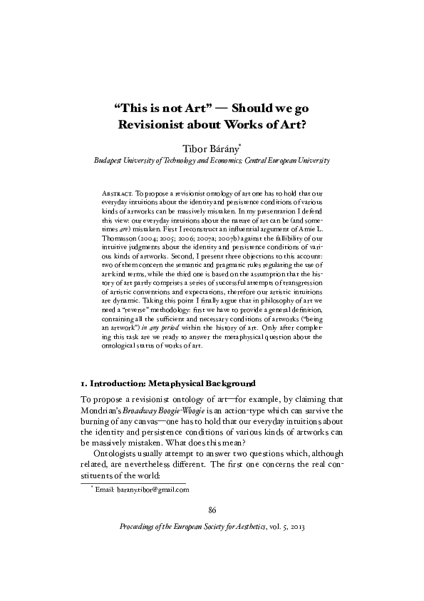 (PDF) "This is not Art" — Should we go Revisionist about Works of Art Tibor Bárány Academia.edu