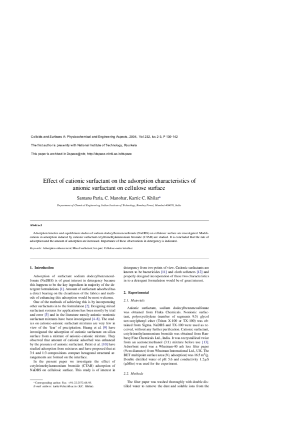 (PDF) Effect of cationic surfactant on the adsorption characteristics ...