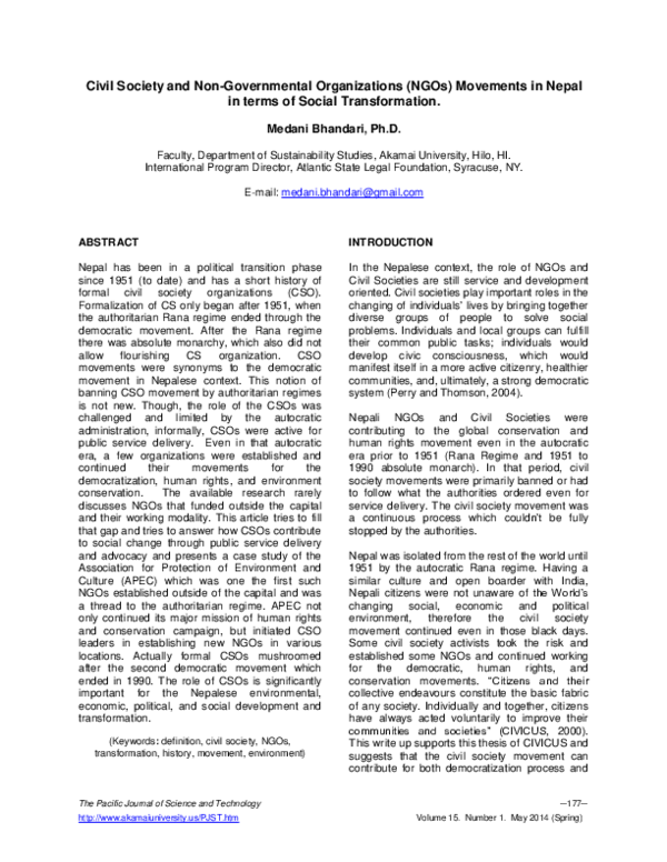 (PDF) Civil Society and Non-Governmental Organizations (NGOs) Movements ...
