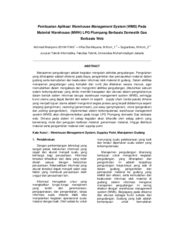 (PDF) Jurnal Pembuatan Aplikasi WMS pada MWH Plumpang | achmad moelyono