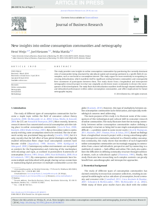 (PDF) New insights into online consumption communities and netnography