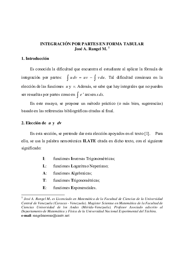 (PDF) INTEGRACIÓN POR PARTES EN FORMA TABULAR | Victor Torres Camara