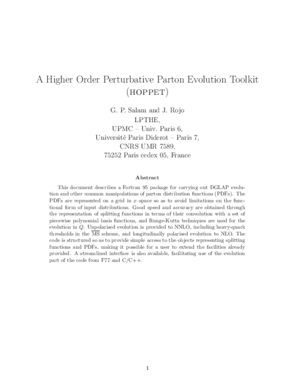 (PDF) A Higher Order Perturbative Parton Evolution Toolkit (HOPPET