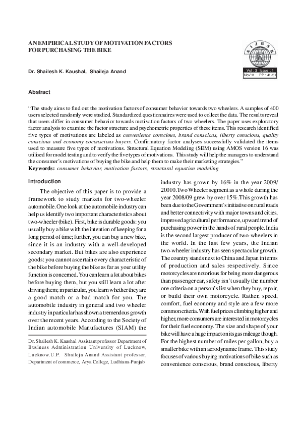 (PDF) 41 AN EMPIRICAL STUDY OF MOTIVATION FACTORS FOR PURCHASING THE ...