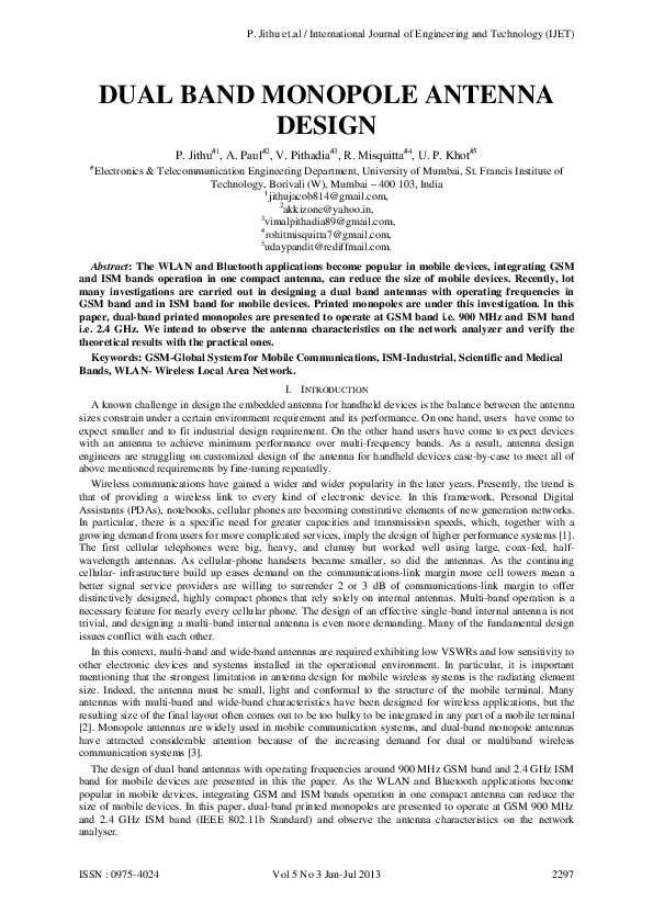 (PDF) DUAL BAND MONOPOLE ANTENNA DESIGN