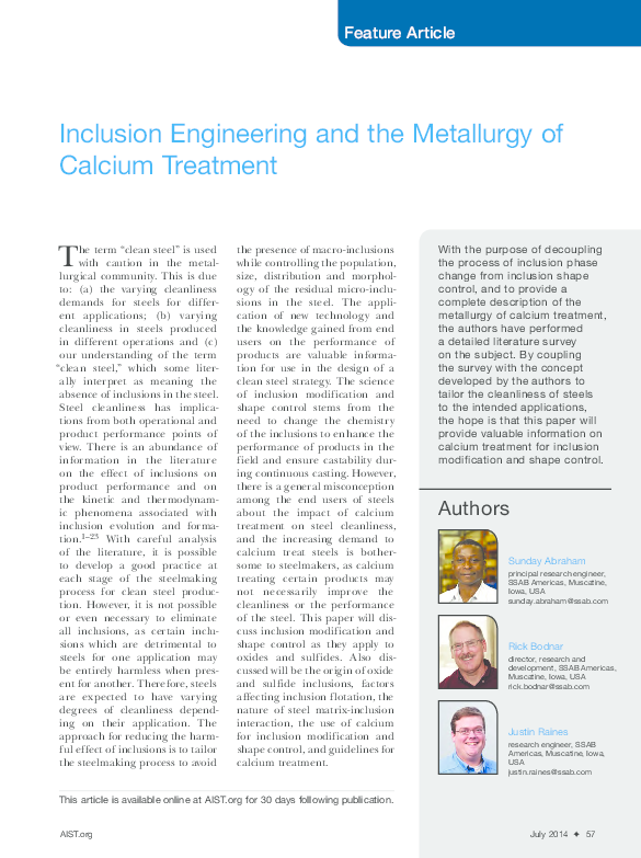 Feature Article Inclusion Engineering and the Metallurgy of Calcium ...