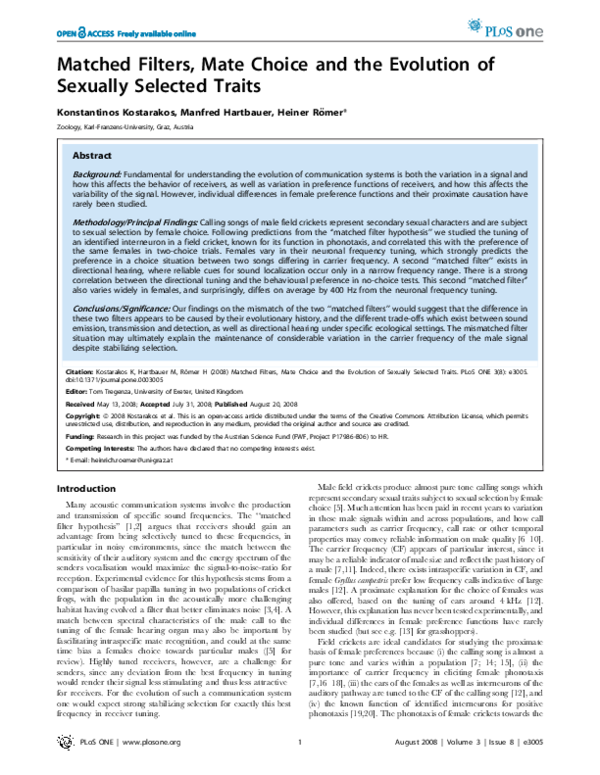 (PDF) Matched Filters, Mate Choice and the Evolution of Sexually ...