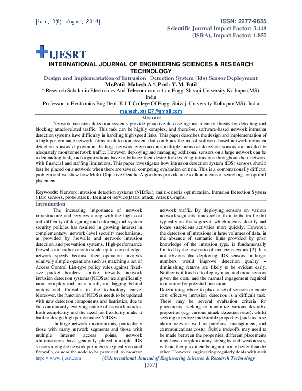 Pdf Design And Implementation Of Intrusion Detection System Ids Sensor Deployment Pdf Design And Implementation Of Intrusion Detection System Ids Sensor Deployment