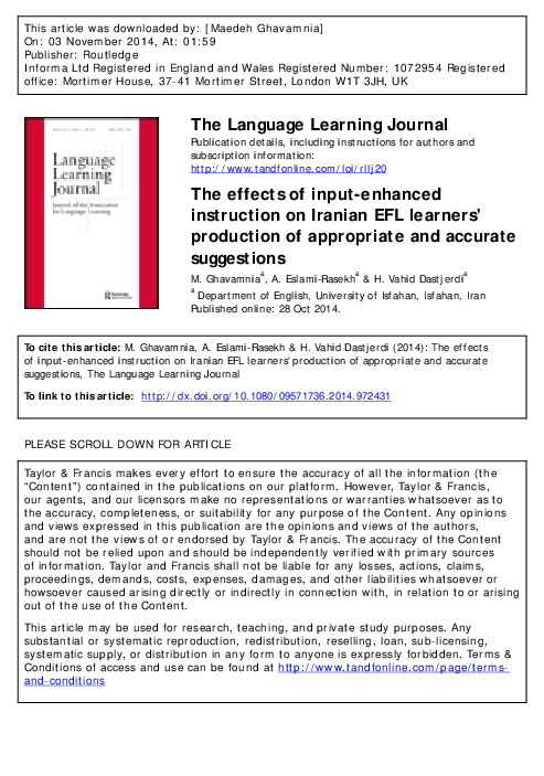 (PDF) The effects of input-enhanced instruction on Iranian EFL learners ...