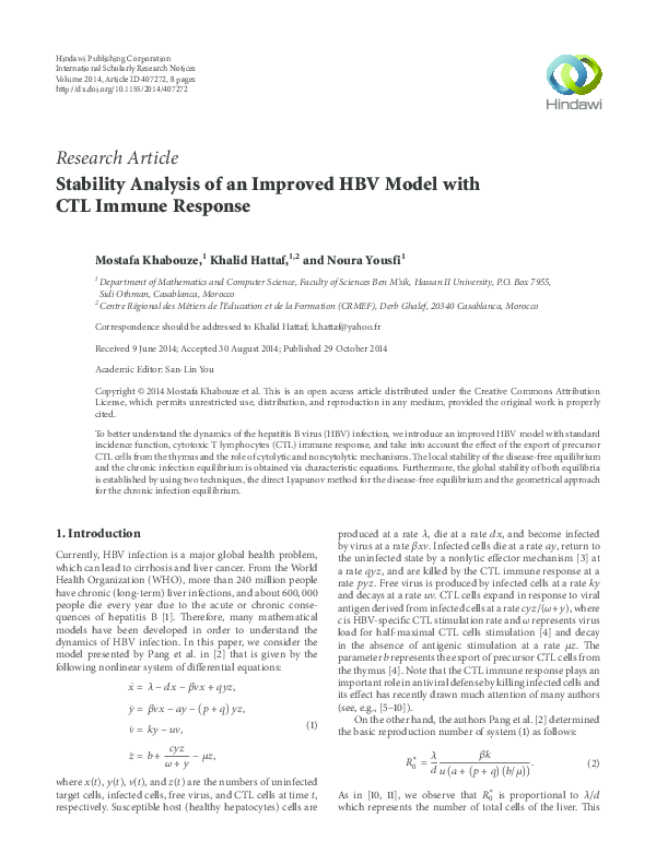 (PDF) Stability Analysis of an Improved HBV Model with CTL Immune Response
