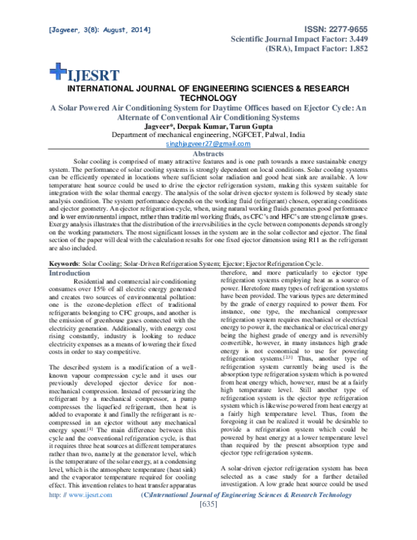 (PDF) A Solar Powered Air Conditioning System for Daytime Offices based