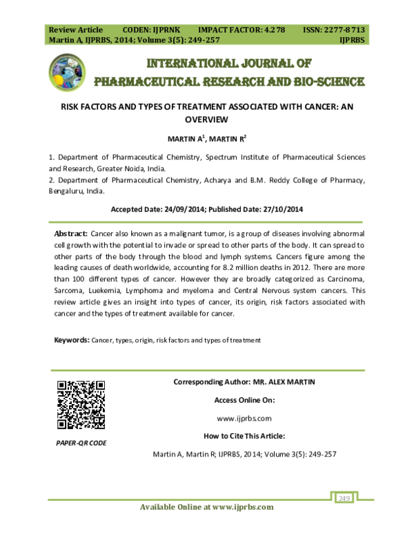 (PDF) Risk Factors and types of treatment associated with Cancer