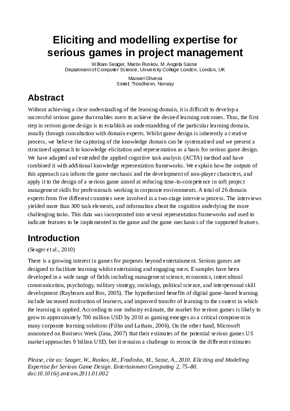 (PDF) Eliciting and modelling expertise for serious games in project ...