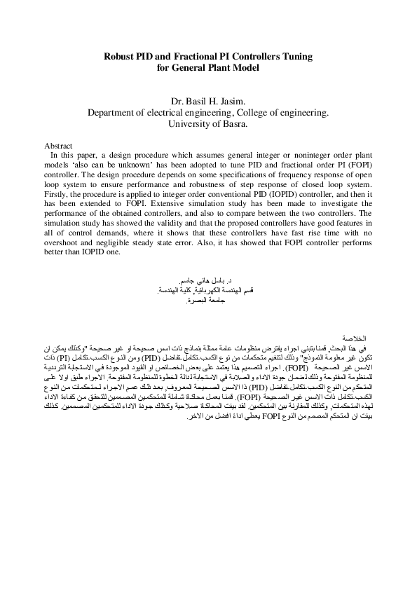(PDF) Robust PID and Fractional PI Controllers Tuning