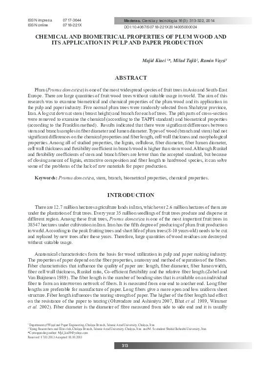 (PDF) CHEMICAL AND BIOMETRICAL PROPERTIES OF PLUM WOOD AND ITS