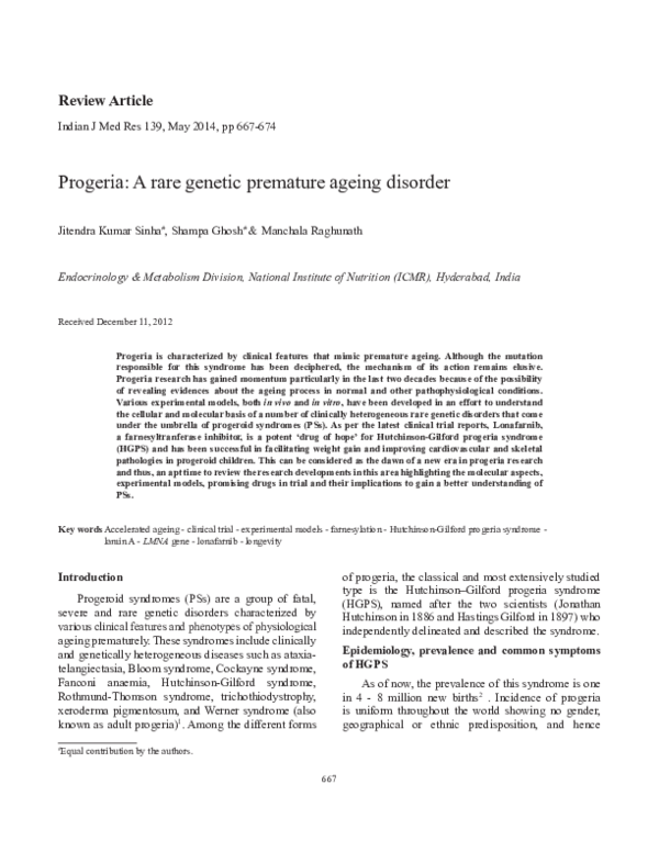 (PDF) Progeria: a rare genetic premature ageing disorder.