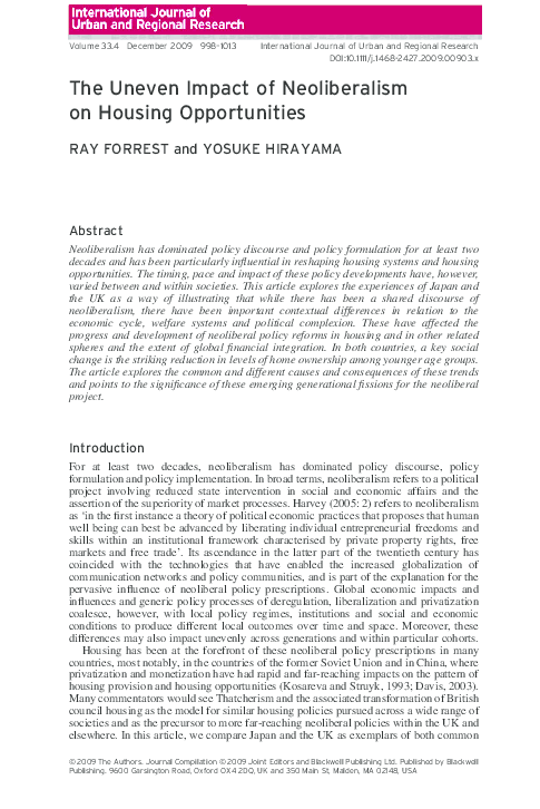 (PDF) The Uneven Impact of Neoliberalism on Housing Opportunities
